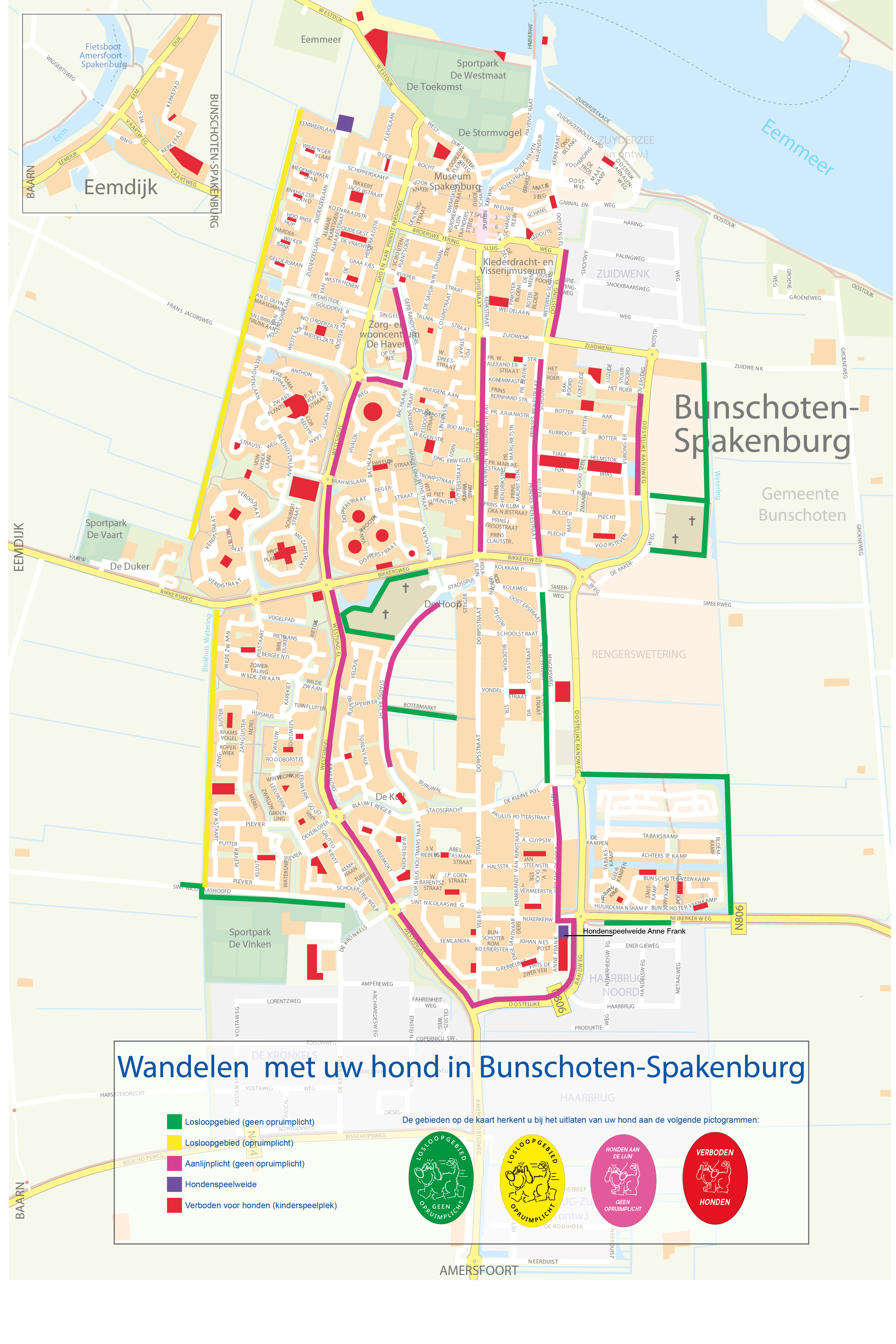 Plattegrond met uitlaatgebieden in Bunschoten