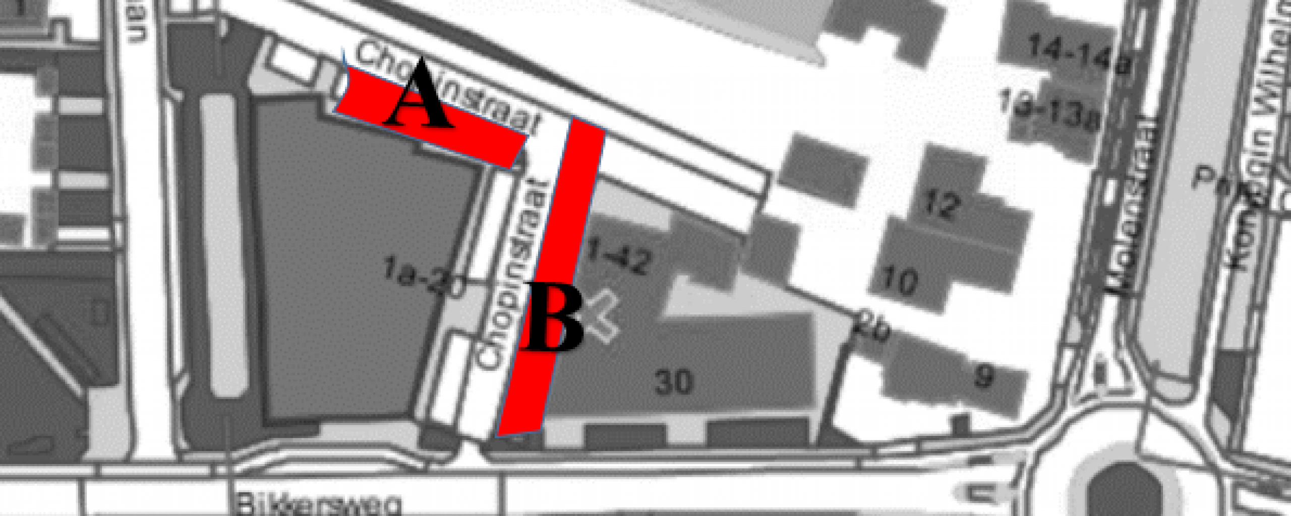 Kaartje met afgesloten parkeervakken tijdens werkzaamheden